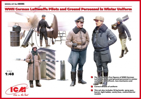 WWII German Luftwaffe Pilots and Ground Personnel in Winter Uniform, 1:48, 057/48086