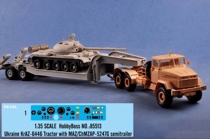 Ukraine KrAZ-6446 Tractor with MAZ/ChMZAP-5247G semitrailer & T-62, 1:35, 008/85513